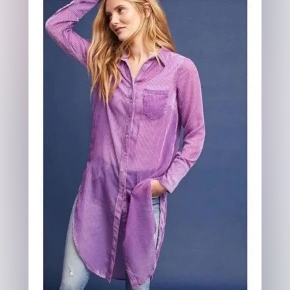Anthropologie Akemi + Kin Velvet Burnout Button Front Buster Tunic Purple XS